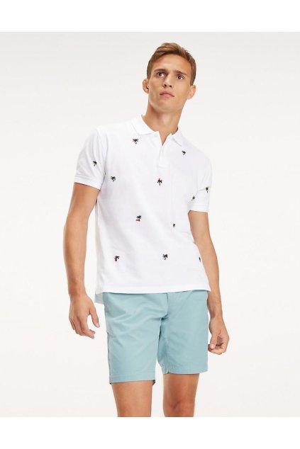 Polo tričko - Tommy Hilfiger ALLOVER PALM EMBR REGULAR POLO biele