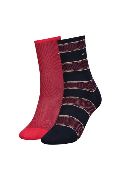 Ponožky - TH WOMEN SOCK 2P LEOPARD STRIPE červená