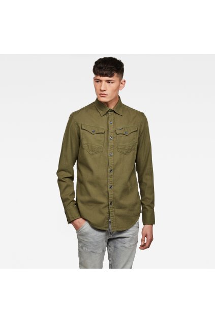 Košeľa - Arc 3d slim shirt l\s olivová