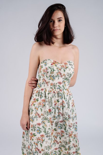 Šaty - TJW HAWAII PRINT BANDEAU DRESS smotanové