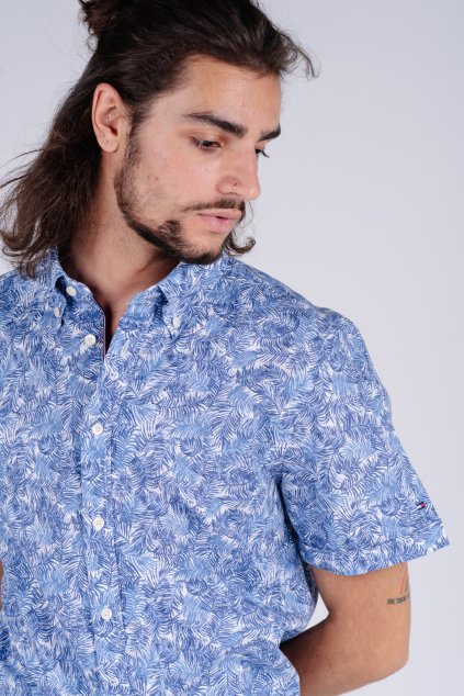 Košeľa - SLIM CO/LI LEAF PRINT SHIRT S/S vzorovaná