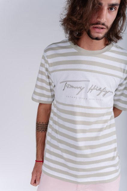 Tričko - SIGNATURE STRIPE RELAXED FIT TEE béžové