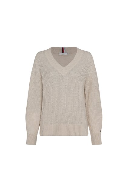 Sveter - TEXTURED STITCH V-NK SWEATER LS béžová