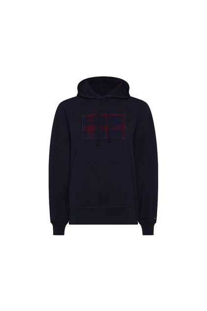 Mikina - REGULAR CHECK HOODIE  LS tmavomodrá