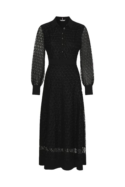 Šaty - MESH EMB F&ampF MAXI DRESS LS čierne