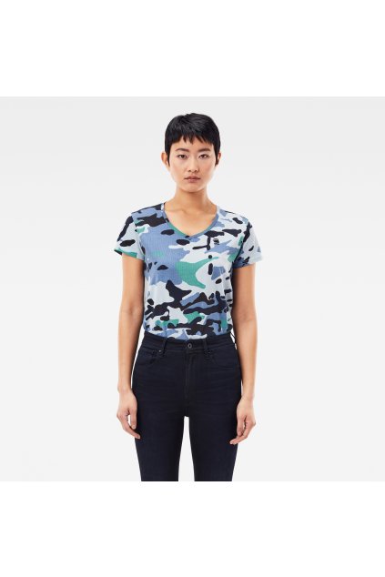 Tričko - Allover camo print v neck s\s top vzorované