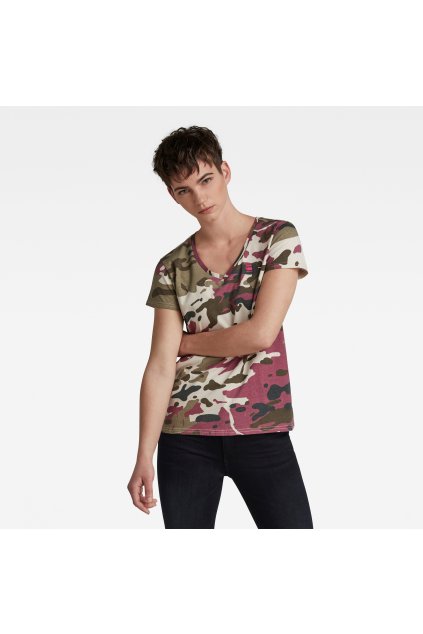 Tričko - Allover camo print v neck s\s top viacfarebné