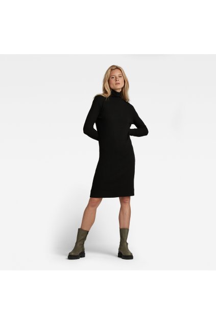 Šaty - Rib mock slim dress čierne