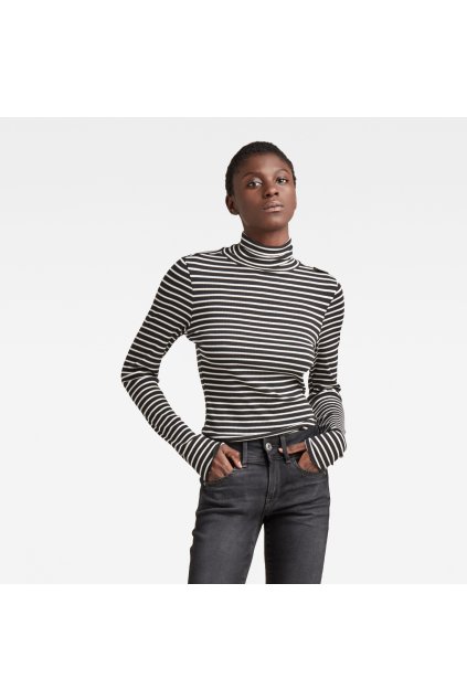 Tričko - G-star Slim rib mock neck stripe l\s viacfarebné