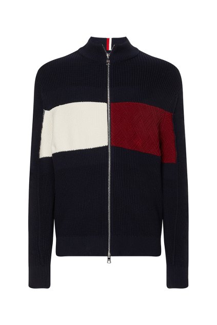 Sveter - CHEST COLORBLOCK STRIPED ZIP THR modrý