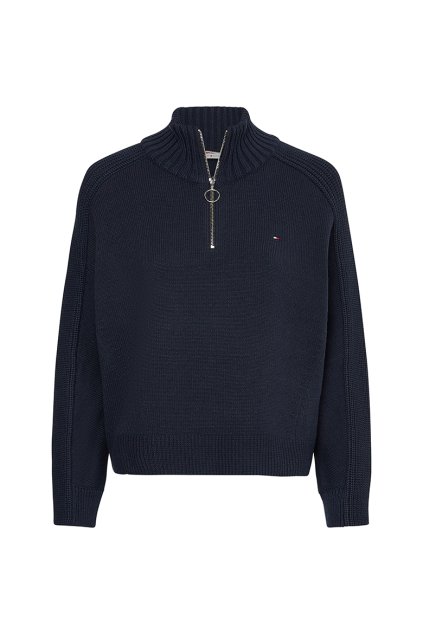 Sveter - ZIP-UP HIGH-NK SWEATER modrý