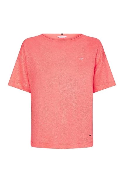 Tričko - RELAXED LINEN OPEN-NK TOP SS oranžové