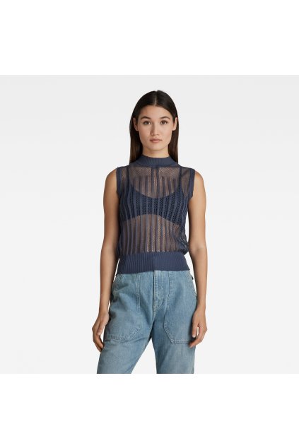 Sveter - Pointelle mock s\l knit modrý