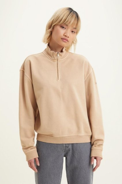Mikina - RUE 1/4 ZIP GARMENT DYE TIGHT béžová