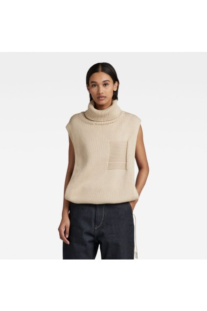 Sveter - Open side turtle s\l knit wmn béžový