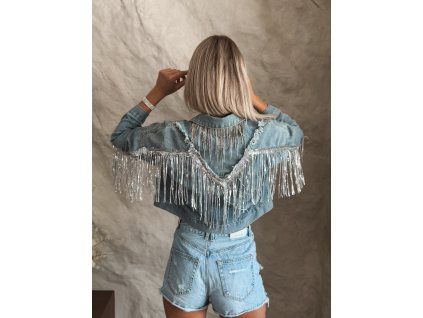 Světle modrá denim bunda MOONLIGHT s třásněmi