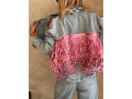 Festivalová oversize denim bunda DAZZLE s třásněmi