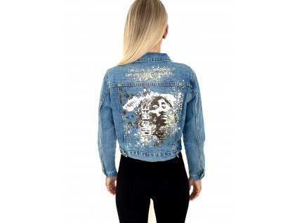 Modrá denim bunda THUG LIFE s potiskem