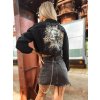 Černá lehká crop trhaná denim bunda MARILYN s potiskem