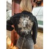 Černá lehká crop trhaná denim bunda MARILYN s potiskem