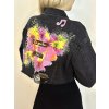 Černá lehká crop trhaná denim bunda BEATS s potiskem