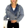 Modrá denim bunda na zip s páskem LEO MARILYN a potiskem