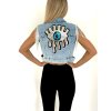Světle modrá denim vesta EYE s třásněmi