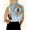 Světle modrá denim vesta EYE s třásněmi