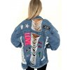 Oversize potrhaná denim bunda LIMITED s nášivkami