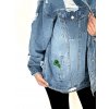 Oversize potrhaná denim bunda LIMITED s nášivkami
