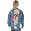 Oversize potrhaná denim bunda LIMITED s nášivkami