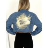 Modrá lehká crop denim bunda JSI BOŽÍ s potiskem