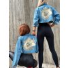 Modrá lehká crop denim bunda JSI BOŽÍ s potiskem