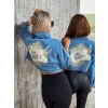 Modrá lehká crop denim bunda JSI BOŽÍ s potiskem