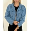 Modrá lehká crop denim bunda JSI BOŽÍ s potiskem