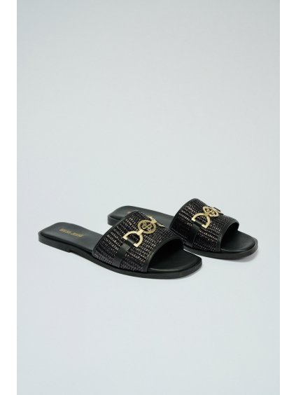 DÁMSKÉ KOŽENÉ ČERNÉ PANTOFLE FLAT LEATHER SANDALS WITH RAFFIA 1748353142 a57084ca8c237f85f78607f8477ca16f 2