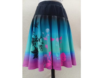 Sukně kolová duhovaná s originálním tiskem modré odstíny