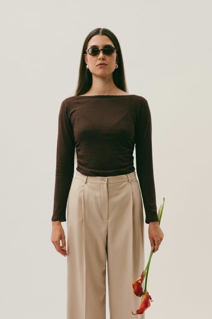 Dámský top s řasením DAISY - čokoládová