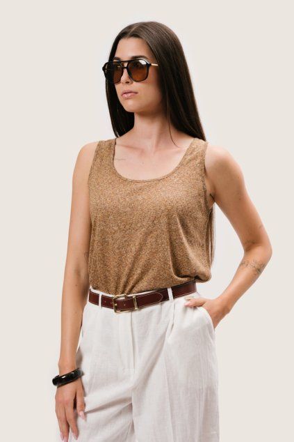 Lněné tílko RUBY - hnědo zelená melanž