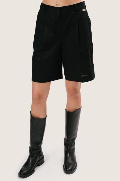 Elegantní lněné šortky NELLA - černá