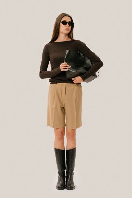 Tailored šortky z merino vlny MILA - camel