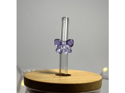 Skleněné brčko - fialová mašlička