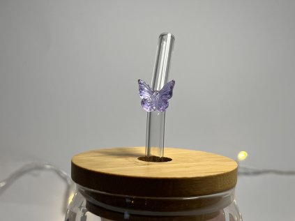 Skleněné brčko - fialový motýlek