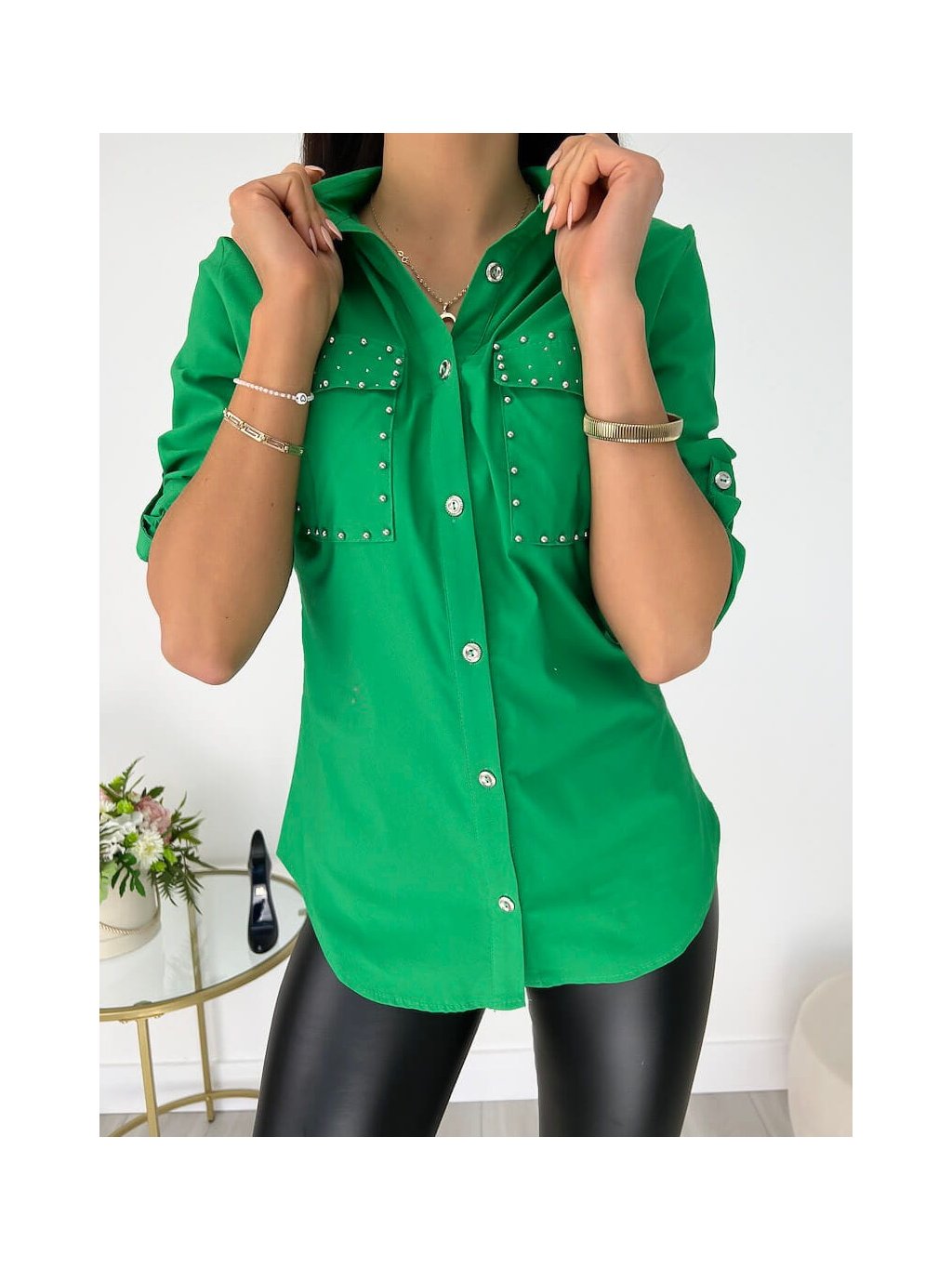 Dámská košile  zelená  perličky