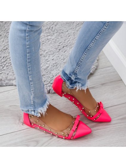 balerinki transparentne lakierowane neon pink alis