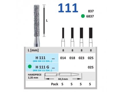 HORICO diamantový brousek - cylindr, H111 (Zrnitost normal, Pracovní část Průměr 1,4mm (014))