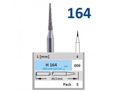 HORICO diamantový brousek - kónus, H164 (Zrnitost normal, Pracovní část Průměr 0,9mm (009))