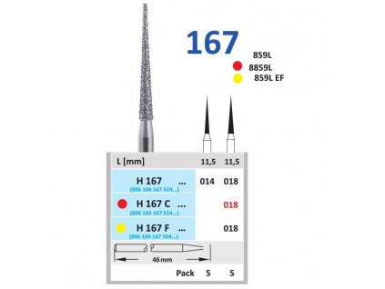 HORICO diamantový brousek - kónus, H167 (Zrnitost normal, Pracovní část Průměr 8,0mm (080))
