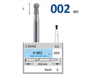 HORICO diamantový brousek - kulička, H002 (Zrnitost normal, Pracovní část Průměr 1,8mm (018))