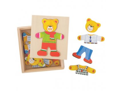 Bigjigs Toys Dřevěné oblékací puzzle v krabičce Pan Medvěd